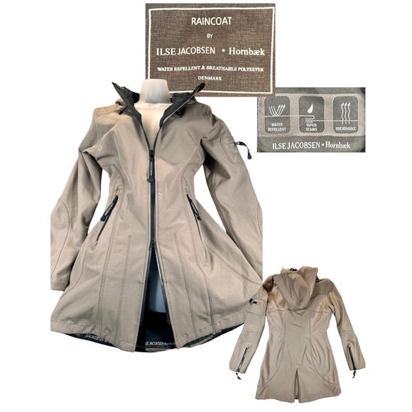 Ilse Jacobsen Raincoat Hornbaek Women Small / 36 Beige Hood Fall Jacket Outdoor - Picture 1 of 16